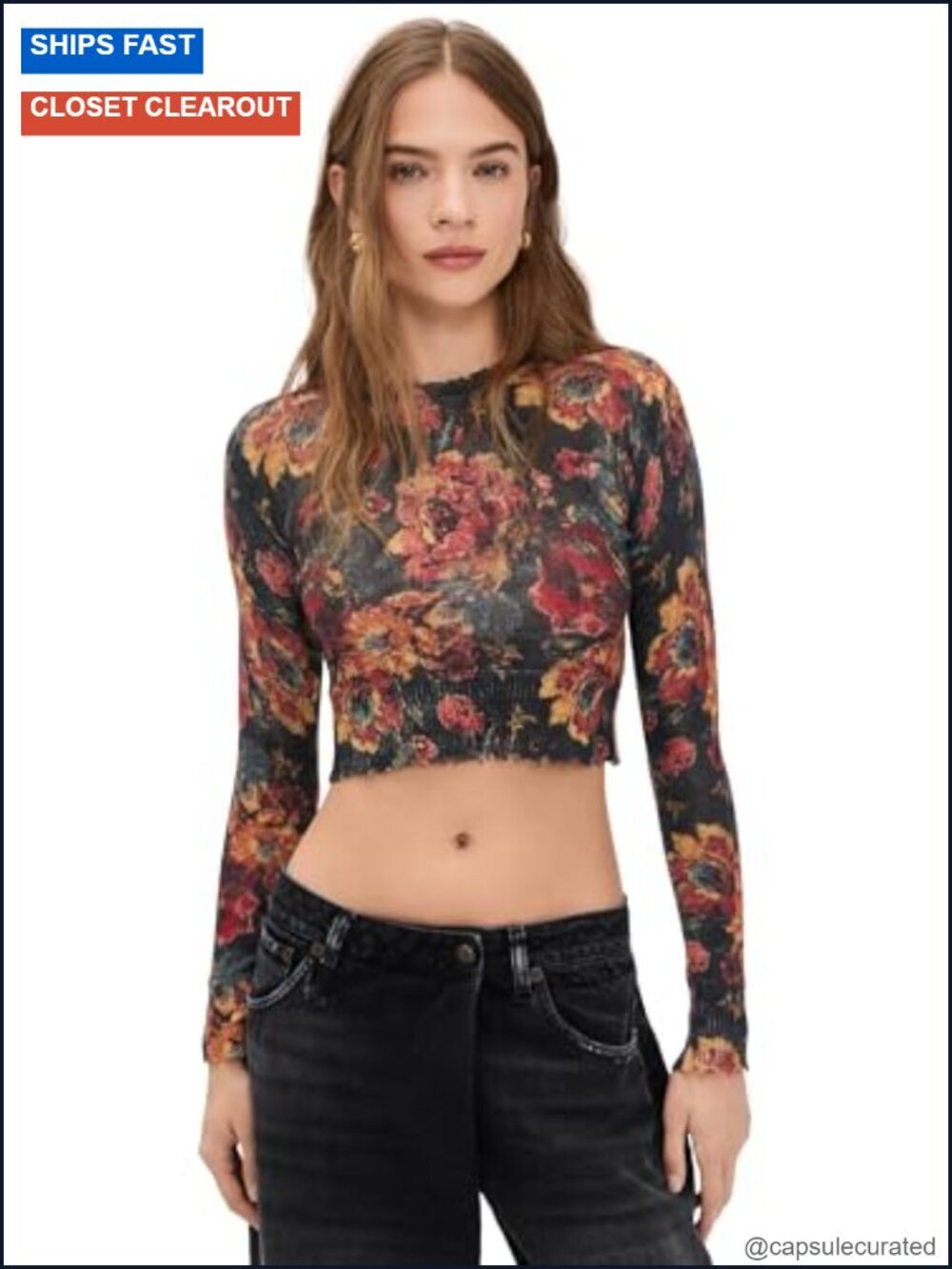 Printed Cashmere Crew Neck Sweater - Lightweight Stretch Knit